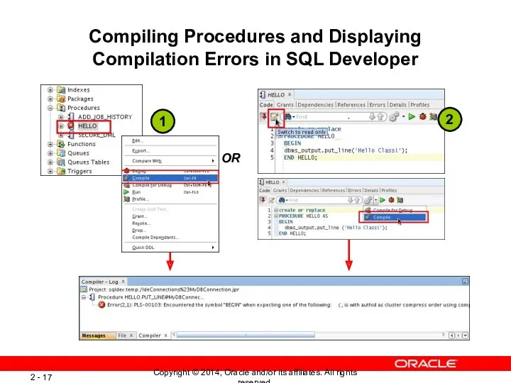 Compiling Procedures and Displaying Compilation Errors in SQL Developer