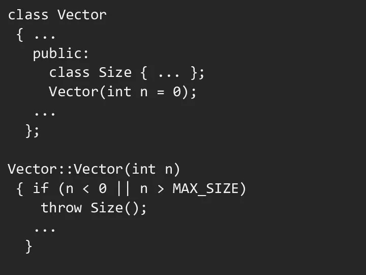 class Vector { ... public: class Size { ... };