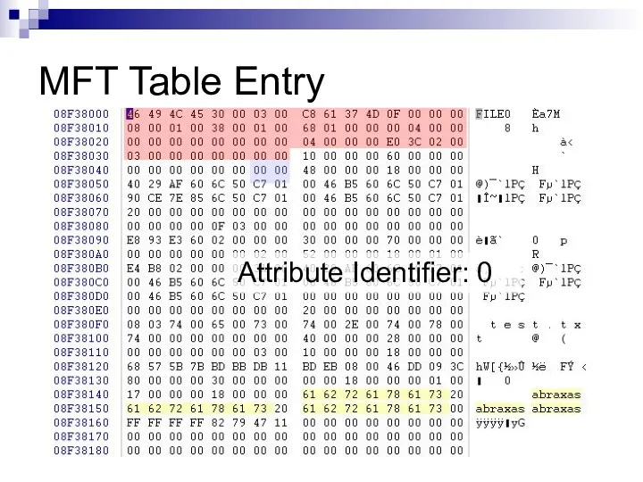 MFT Table Entry Attribute Identifier: 0