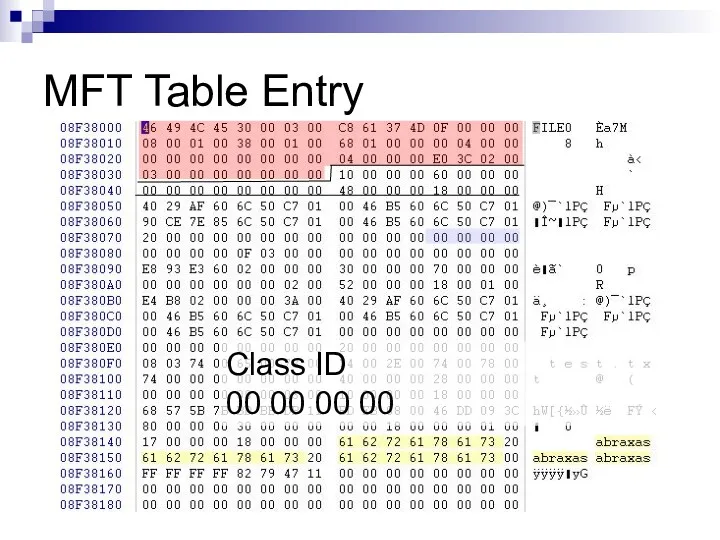 MFT Table Entry Class ID 00 00 00 00