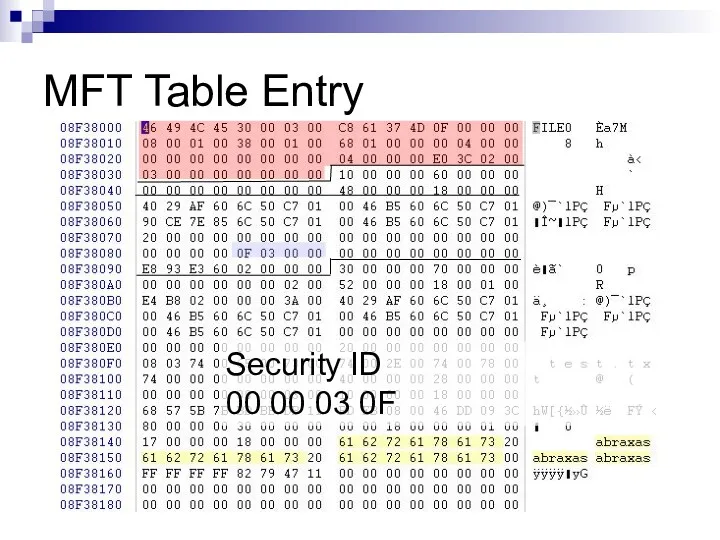 MFT Table Entry Security ID 00 00 03 0F