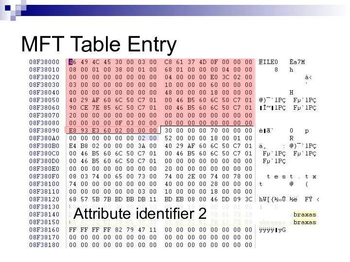 MFT Table Entry Attribute identifier 2