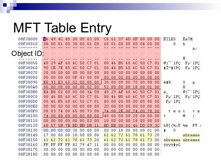 MFT Table Entry Object ID: