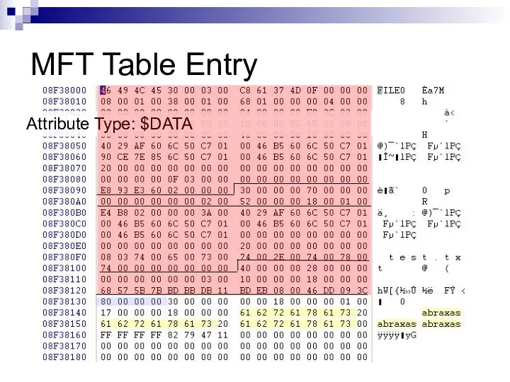 MFT Table Entry Attribute Type: $DATA
