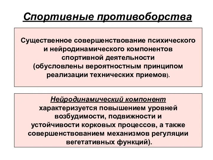 Существенное совершенствование психического и нейродинамического компонентов спортивной деятельности (обусловлены вероятностным