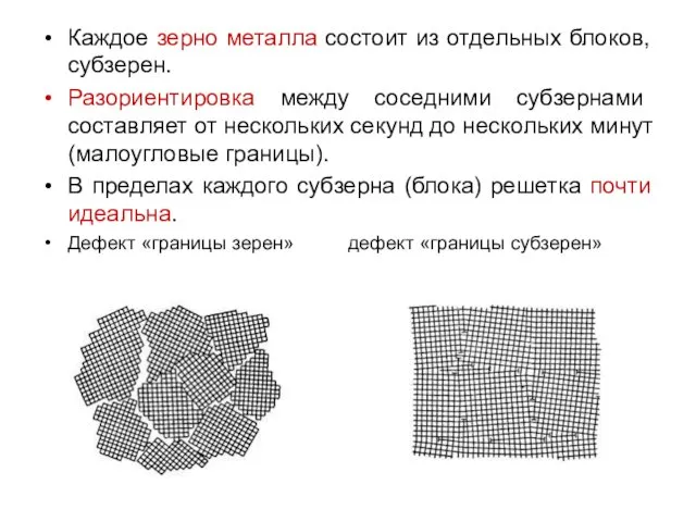 Каждое зерно металла состоит из отдельных блоков, субзерен. Разориентировка между