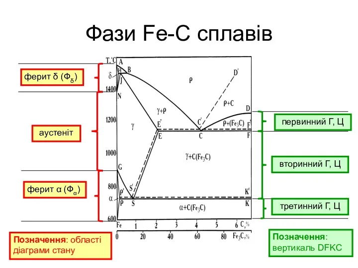 Фази Fe-C сплавів ферит δ (Фδ) ферит α (Фα) аустеніт