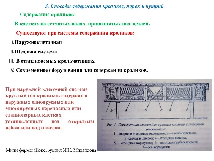 Содержание кроликов: В клетках на сетчатых полах, приподнятых над землей.