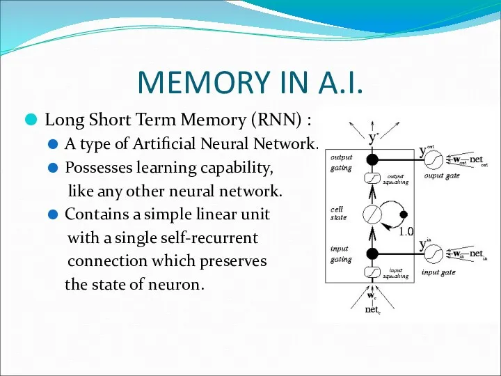 MEMORY IN A.I. Long Short Term Memory (RNN) : A