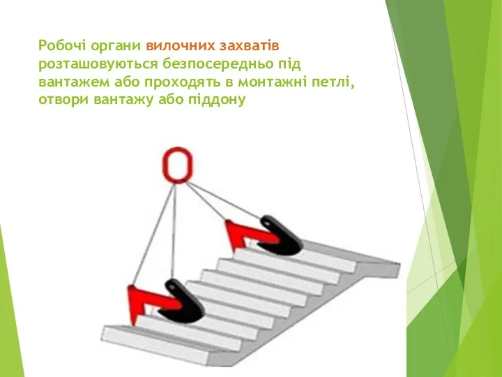 Робочі органи вилочних захватів розташовуються безпосередньо під вантажем або проходять