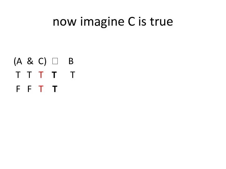 now imagine C is true (A & C) ? B T T T