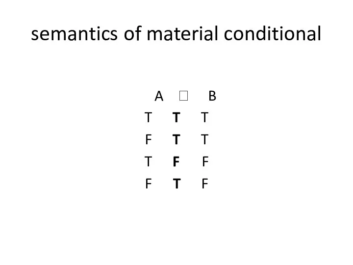 semantics of material conditional A ? B T T T F T T