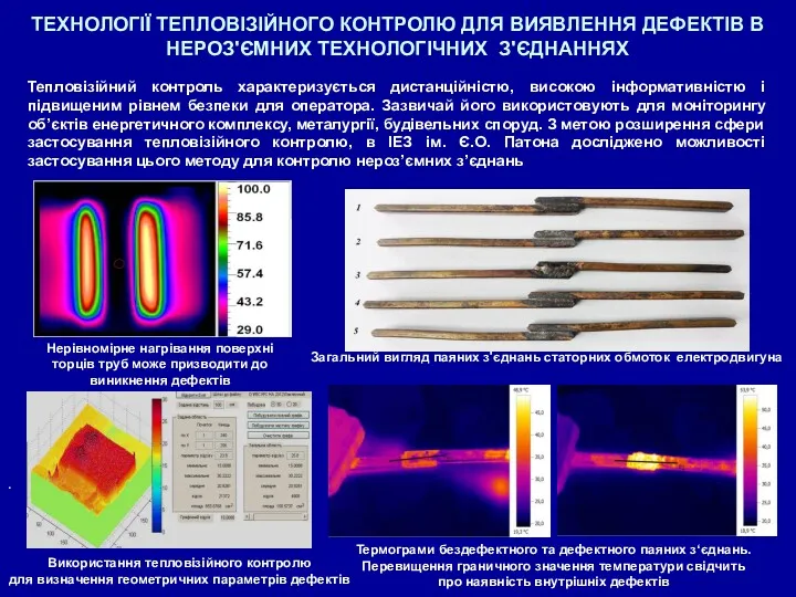 ТЕХНОЛОГІЇ ТЕПЛОВІЗІЙНОГО КОНТРОЛЮ ДЛЯ ВИЯВЛЕННЯ ДЕФЕКТІВ В НЕРОЗ'ЄМНИХ ТЕХНОЛОГІЧНИХ З'ЄДНАННЯХ