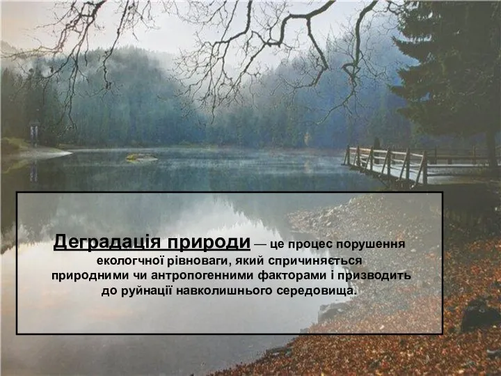 Деградація природи — це процес порушення екологчної рівноваги, який спричиняється