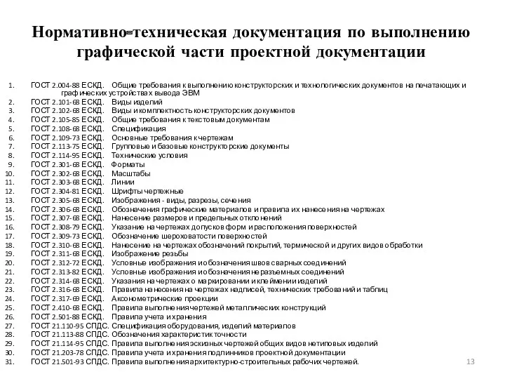 Нормативно-техническая документация по выполнению графической части проектной документации ГОСТ 2.004-88