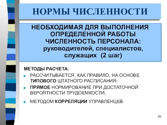 НОРМЫ ЧИСЛЕННОСТИ НЕОБХОДИМАЯ ДЛЯ ВЫПОЛНЕНИЯ ОПРЕДЕЛЕННОЙ РАБОТЫ ЧИСЛЕННОСТЬ ПЕРСОНАЛА: руководителей,