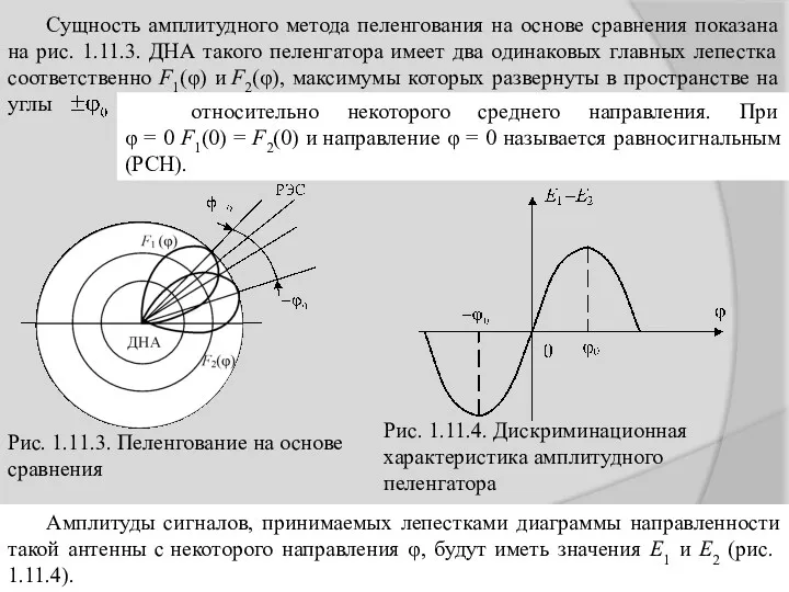 Сущность амплитудного метода пеленгования на основе сравнения показана на рис. 1.11.3. ДНА такого