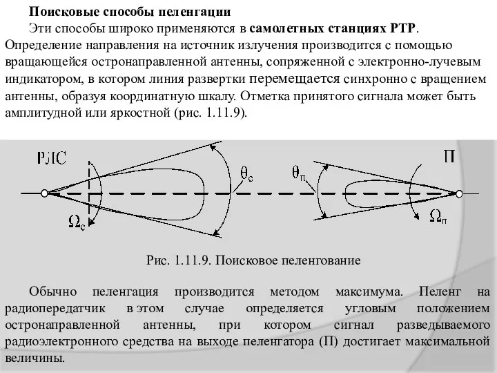 Поисковые способы пеленгации Эти способы широко применяются в самолетных станциях РТР. Определение направления