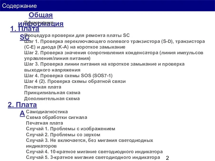Содержание Общая информация 1. Плата SC 2. Плата A Процедура