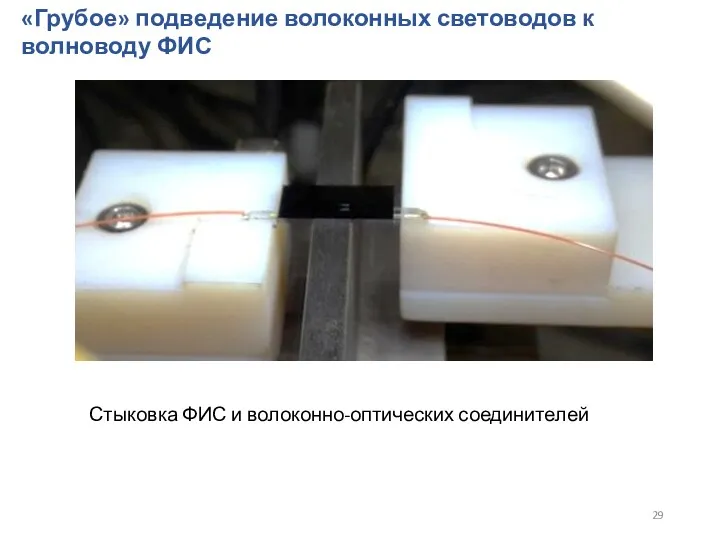 Стыковка ФИС и волоконно-оптических соединителей «Грубое» подведение волоконных световодов к волноводу ФИС