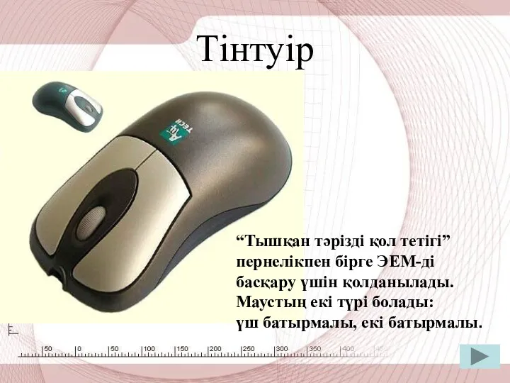 Тінтуір “Тышқан тәрізді қол тетігі” пернелікпен бірге ЭЕМ-ді басқару үшін