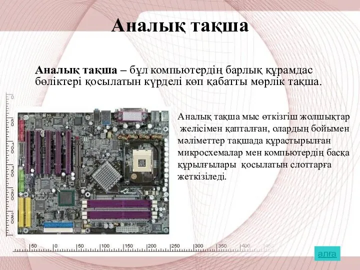 Аналық тақша Аналық тақша – бұл компьютердің барлық құрамдас бөліктері