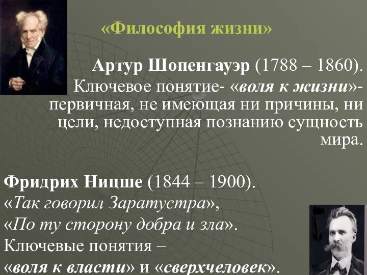 «Философия жизни» Артур Шопенгауэр (1788 – 1860). Ключевое понятие- «воля