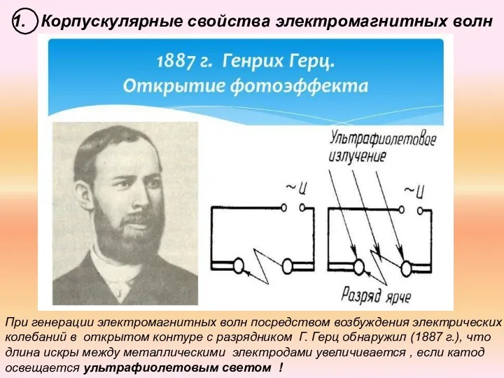 Корпускулярные свойства электромагнитных волн При генерации электромагнитных волн посредством возбуждения электрических колебаний в