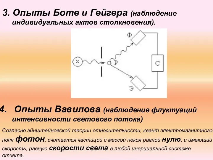 3. Опыты Боте и Гейгера (наблюдение индивидуальных актов столкновения). Опыты Вавилова (наблюдение флуктуаций