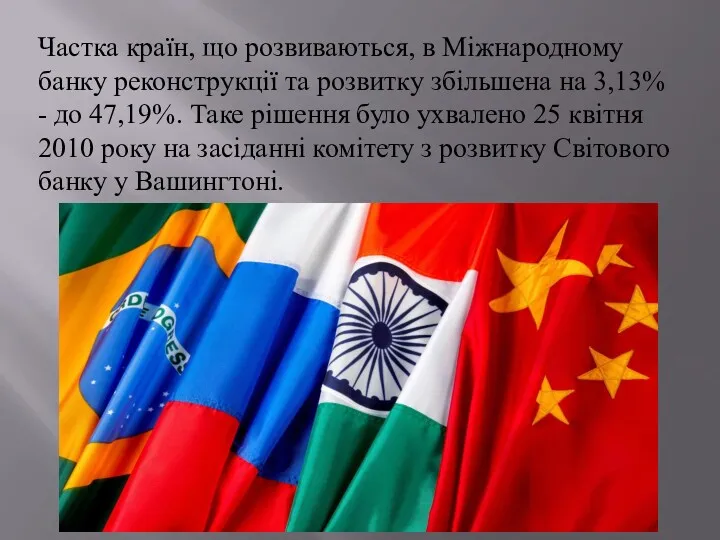 Частка країн, що розвиваються, в Міжнародному банку реконструкції та розвитку