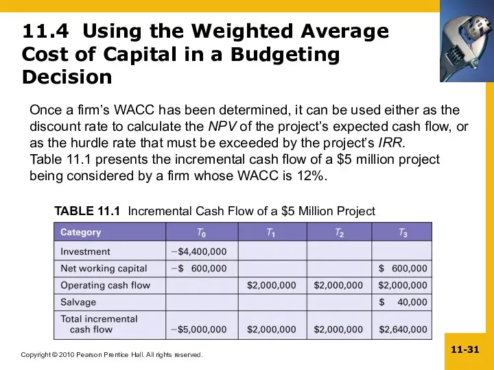11.4 Using the Weighted Average Cost of Capital in a Budgeting Decision Once