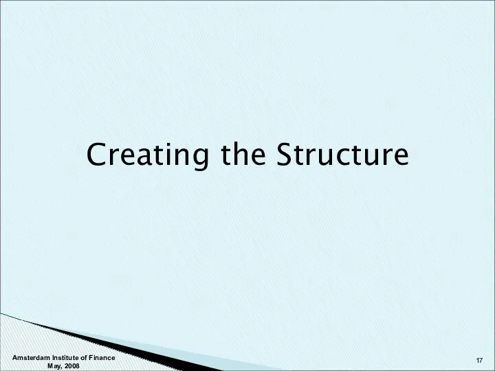Creating the Structure Amsterdam Institute of Finance May, 2008