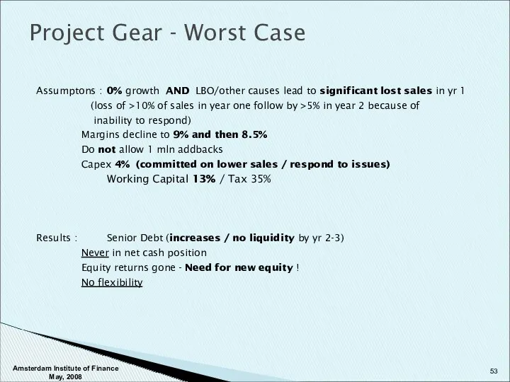 Project Gear - Worst Case Assumptons : 0% growth AND