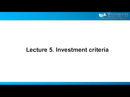 Lecture 5. Investment criteria