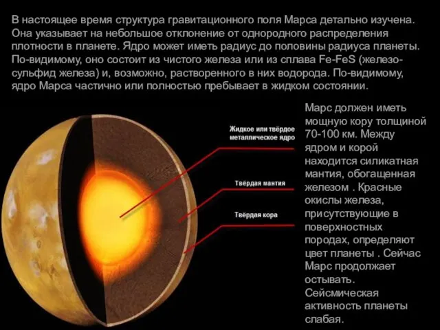 В настоящее время структура гравитационного поля Марса детально изучена. Она