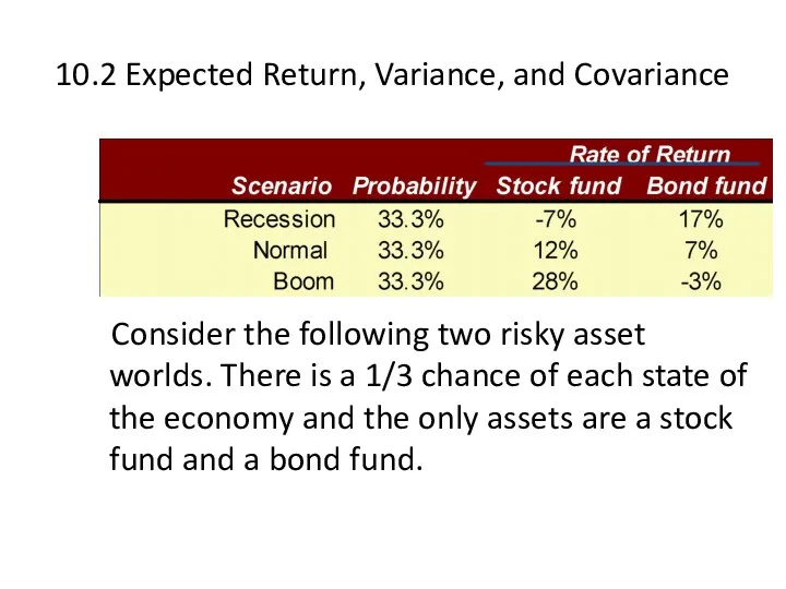 10.2 Expected Return, Variance, and Covariance Consider the following two