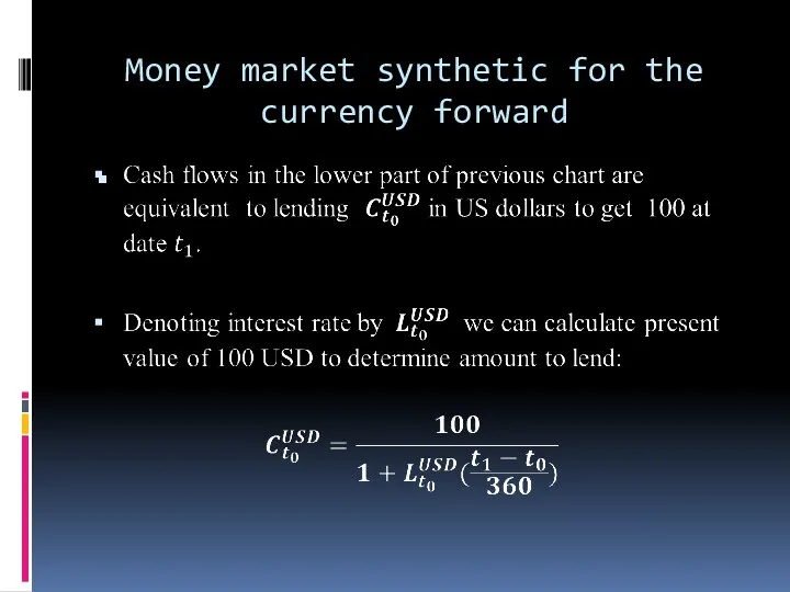 Money market synthetic for the currency forward