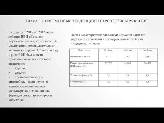 ГЛАВА 3. СОВРЕМЕННЫЕ ТЕНДЕНЦИИ И ПЕРСПЕКТИВЫ РАЗВИТИЯ Общая характеристика экономики