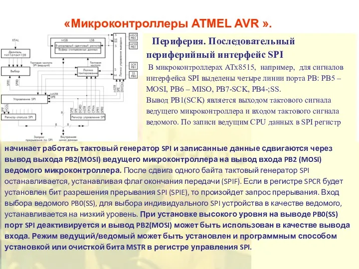 «Микроконтроллеры ATMEL AVR ». Периферия. Последовательный периферийный интерфейс SPI В