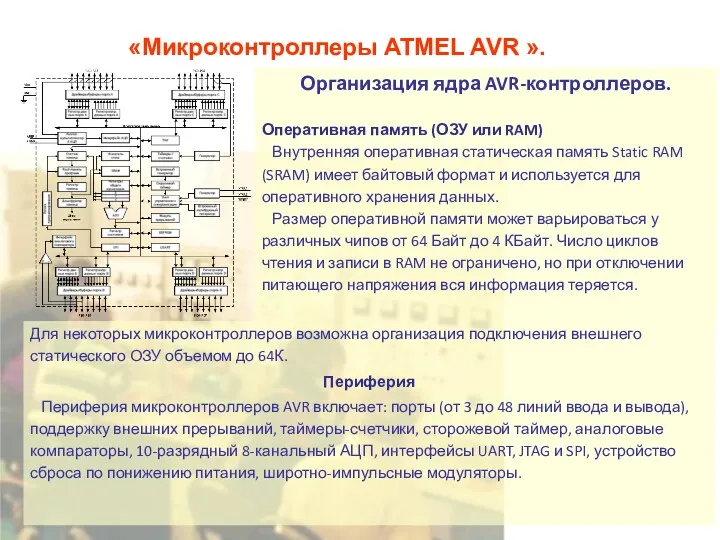 «Микроконтроллеры ATMEL AVR ». Организация ядра AVR-контроллеров. Оперативная память (ОЗУ