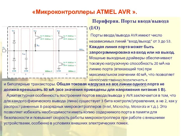 «Микроконтроллеры ATMEL AVR ». Периферия. Порты ввода/вывода (I/O) Порты ввода/вывода