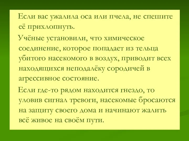 Если вас ужалила оса или пчела, не спешите её прихлопнуть.