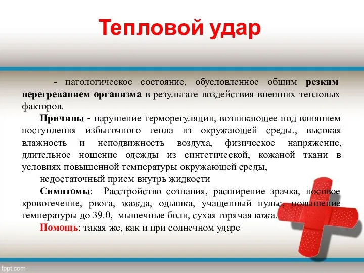 Тепловой удар - патологическое состояние, обусловленное общим резким перегреванием организма