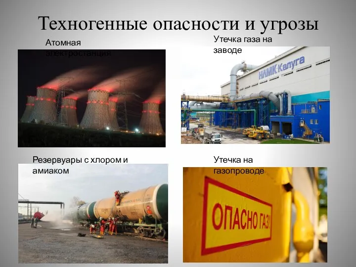 Техногенные опасности и угрозы Атомная электростанция Утечка газа на заводе