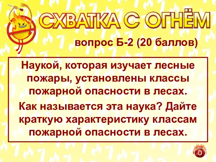 вопрос Б-2 (20 баллов) Наукой, которая изучает лесные пожары, установлены