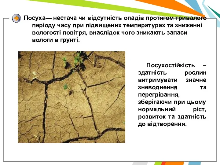 Посуха— нестача чи відсутність опадів протягом тривалого періоду часу при