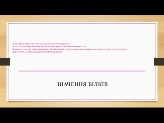 Білки забезпечують пластичні та енергетичні потреби організму. Білки — основний