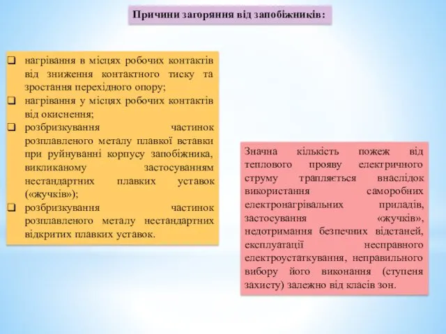 Причини загоряння від запобіжників: нагрівання в місцях робочих контактів від