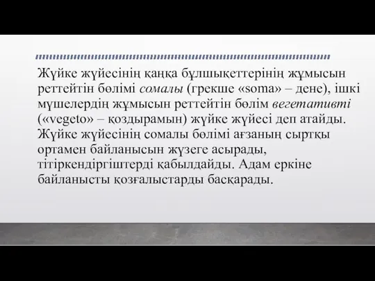 Жүйке жүйесінің қаңқа бұлшықеттерінің жұмысын реттейтін бөлімі сомалы (грекше «soma»