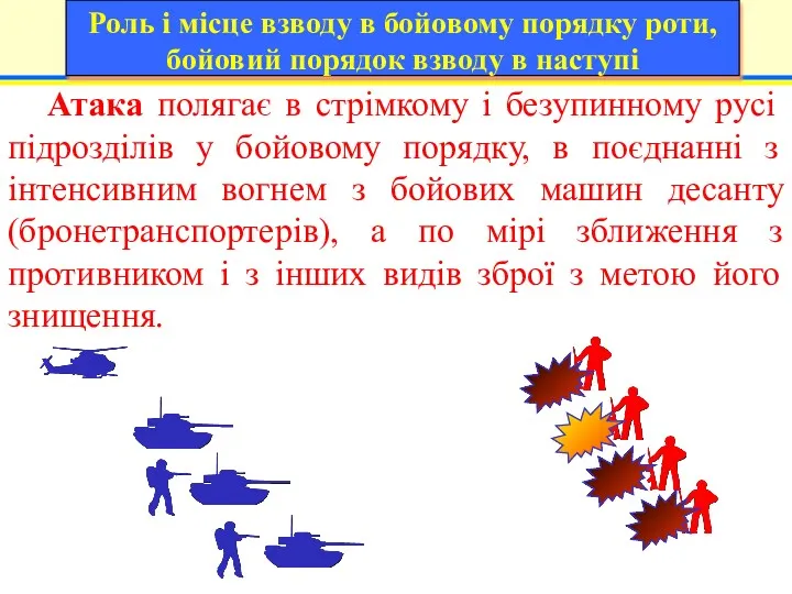 Атака полягає в стрімкому і безупинному русі підрозділів у бойовому